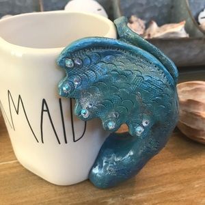 Rae Dunn Mermaid mug with handmade tale handle